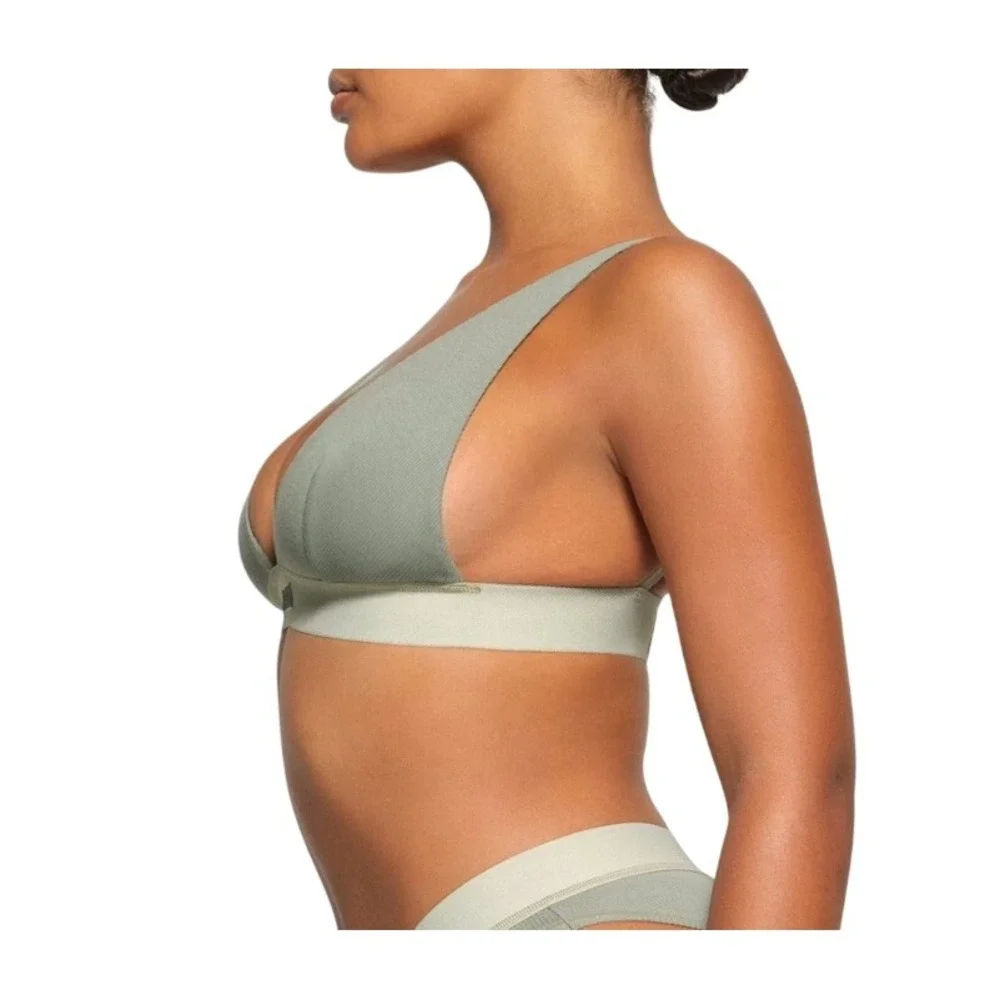Skims Cotton Rib Plunge Bralette Mineral Blue Grey BR-PLG-0037 Large